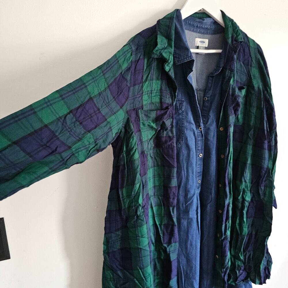 Fall Style  Old Navy Bundle Denim Dress + Oversized Flannel Shirt XL / XXL